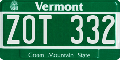 VT license plate ZOT332