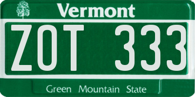 VT license plate ZOT333