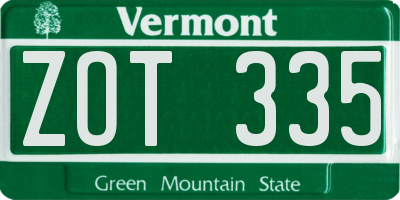 VT license plate ZOT335