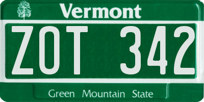 VT license plate ZOT342