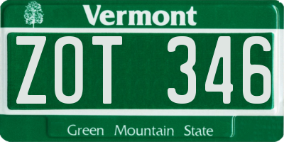 VT license plate ZOT346