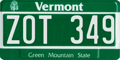 VT license plate ZOT349