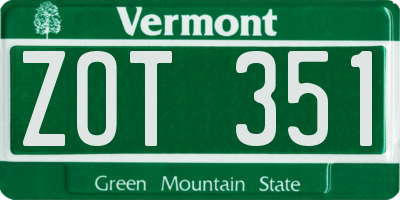VT license plate ZOT351