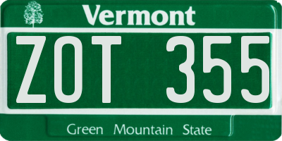 VT license plate ZOT355