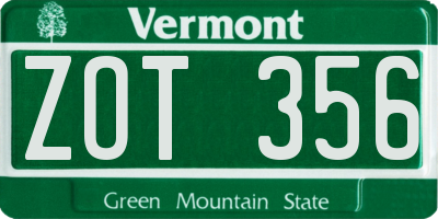 VT license plate ZOT356