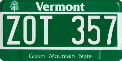 VT license plate ZOT357