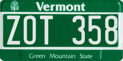 VT license plate ZOT358