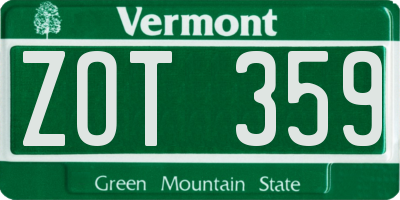 VT license plate ZOT359