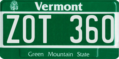 VT license plate ZOT360