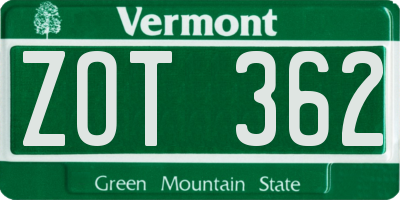 VT license plate ZOT362