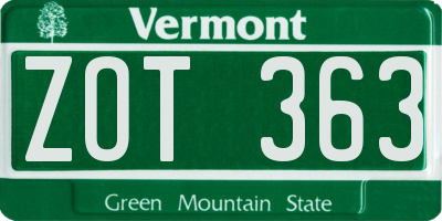VT license plate ZOT363