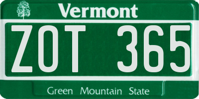 VT license plate ZOT365