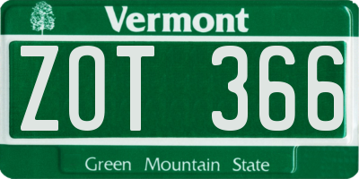 VT license plate ZOT366