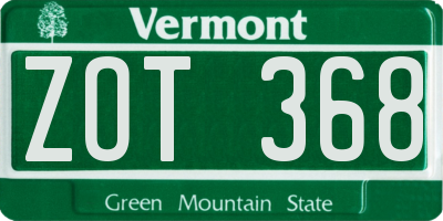 VT license plate ZOT368