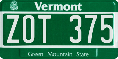 VT license plate ZOT375