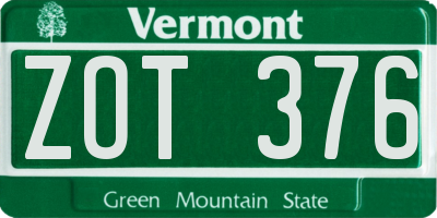 VT license plate ZOT376