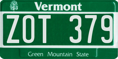 VT license plate ZOT379