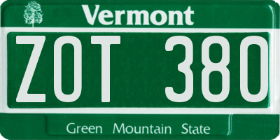 VT license plate ZOT380