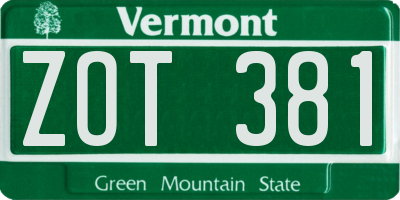 VT license plate ZOT381