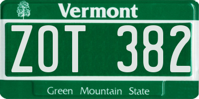 VT license plate ZOT382