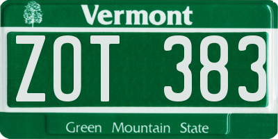 VT license plate ZOT383