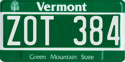 VT license plate ZOT384