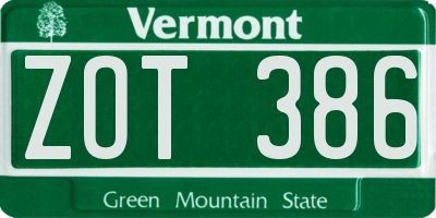 VT license plate ZOT386