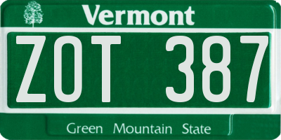 VT license plate ZOT387