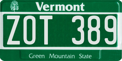 VT license plate ZOT389