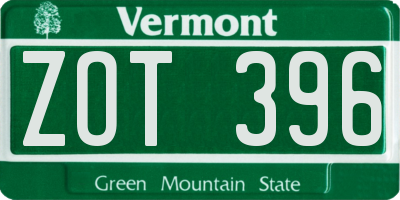 VT license plate ZOT396