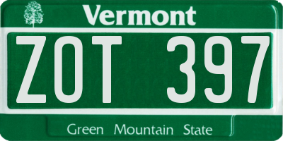 VT license plate ZOT397