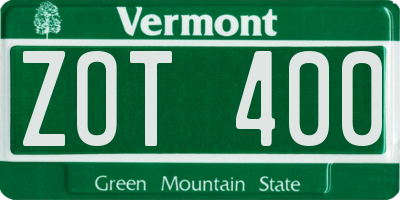 VT license plate ZOT400