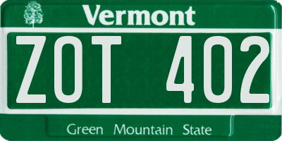 VT license plate ZOT402