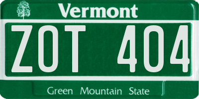 VT license plate ZOT404