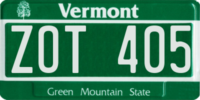 VT license plate ZOT405