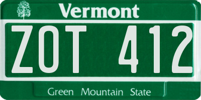 VT license plate ZOT412