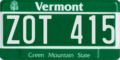 VT license plate ZOT415