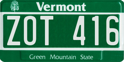 VT license plate ZOT416