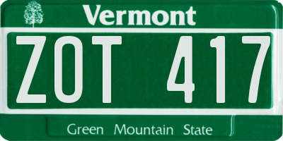 VT license plate ZOT417