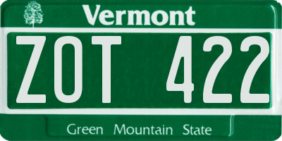 VT license plate ZOT422