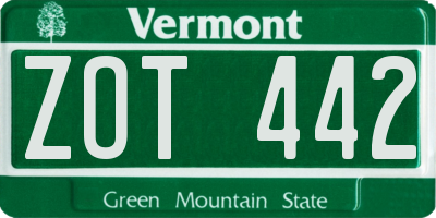 VT license plate ZOT442