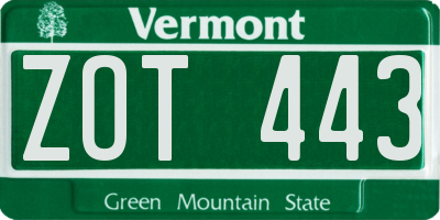 VT license plate ZOT443