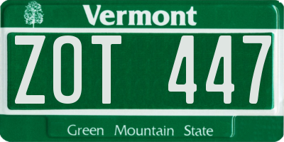VT license plate ZOT447