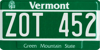 VT license plate ZOT452