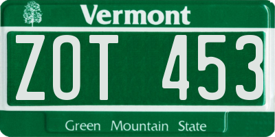 VT license plate ZOT453