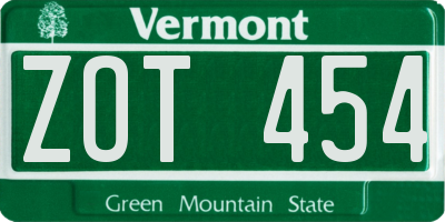 VT license plate ZOT454