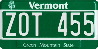 VT license plate ZOT455