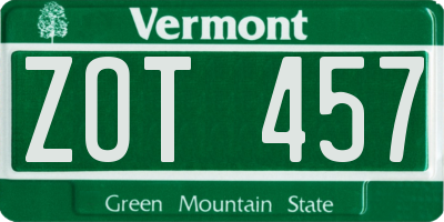 VT license plate ZOT457