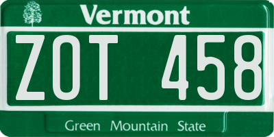 VT license plate ZOT458