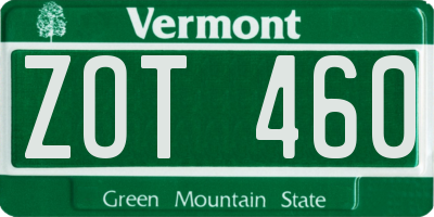 VT license plate ZOT460